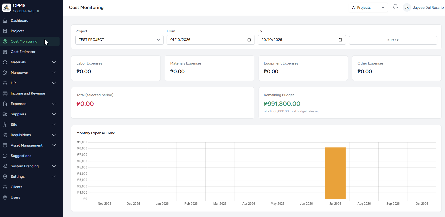 CPMS — Construction Project Management System — Cost Monitoring