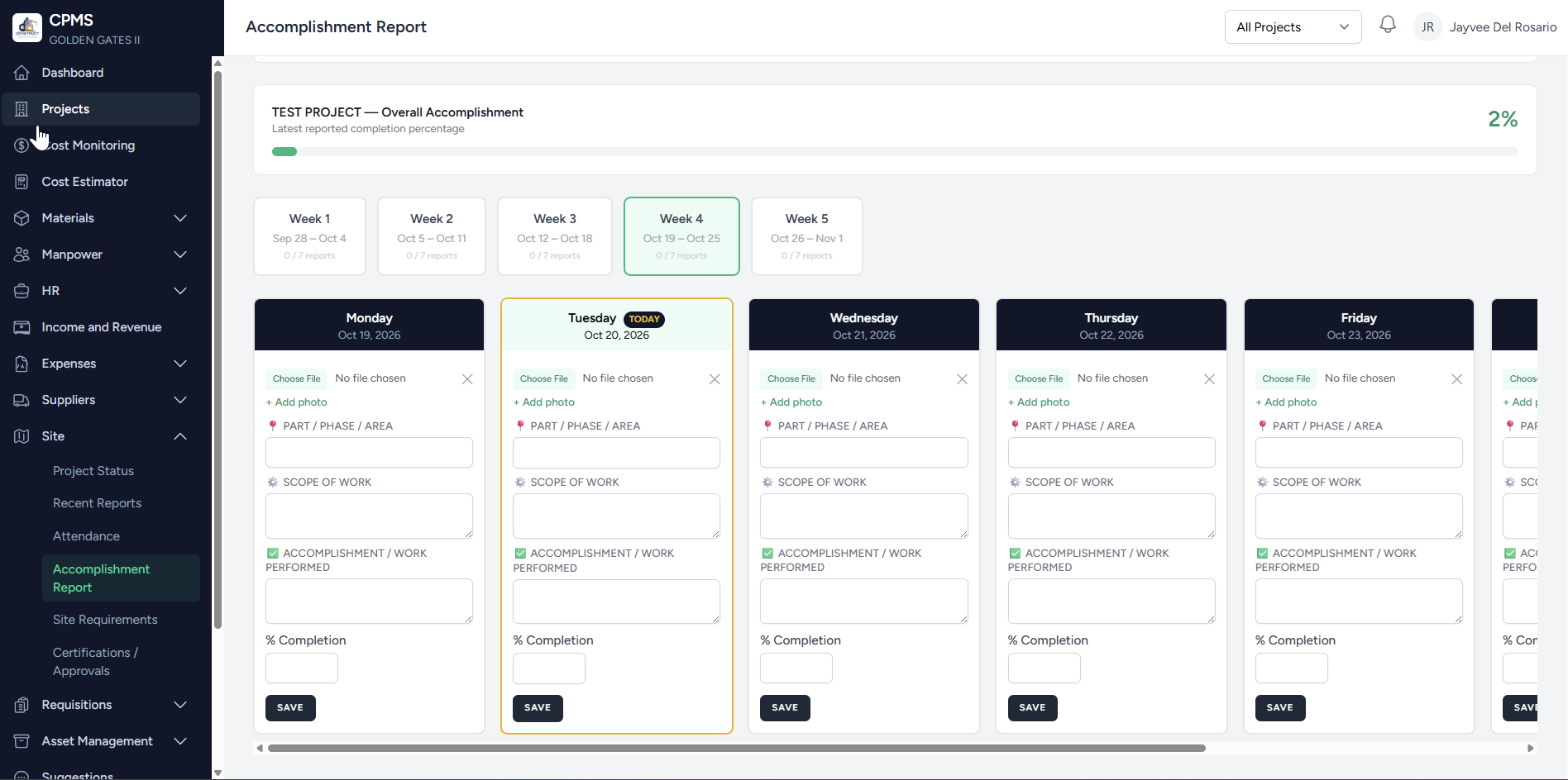CPMS — Construction Project Management System — Accomplishment Report