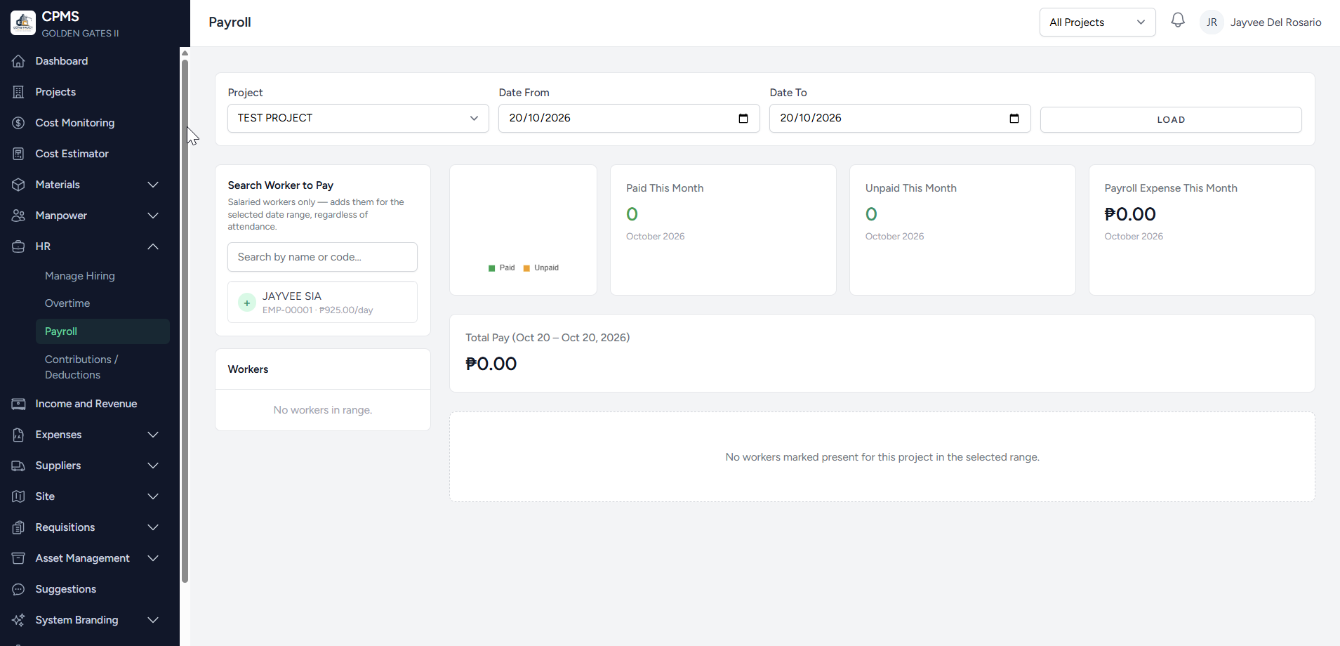 CPMS — Construction Project Management System — Payroll