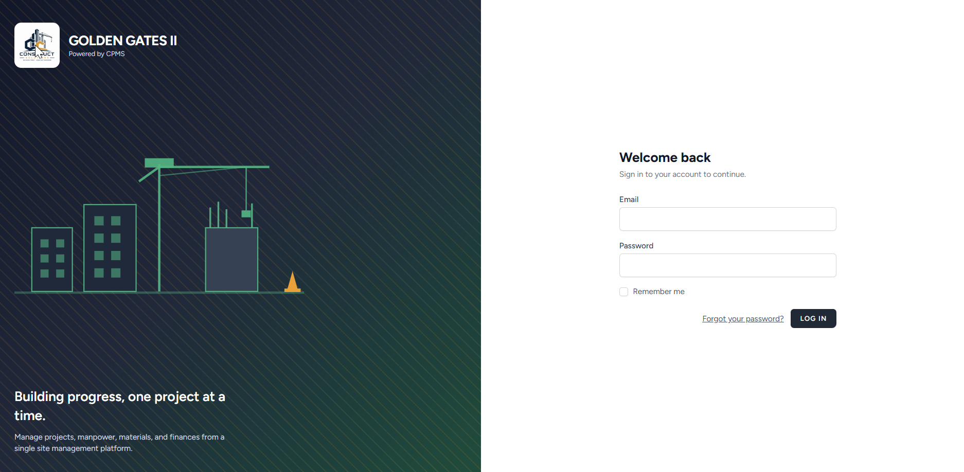 CPMS — Construction Project Management System — Branded Sign-in Page