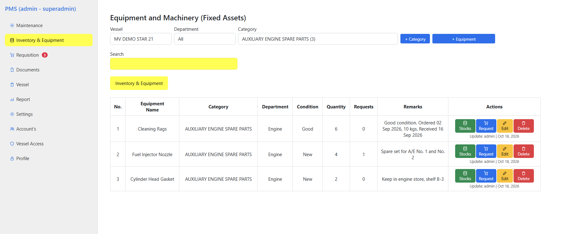 Ship Plan Maintenance System (PMS) — Inventory & Equipment