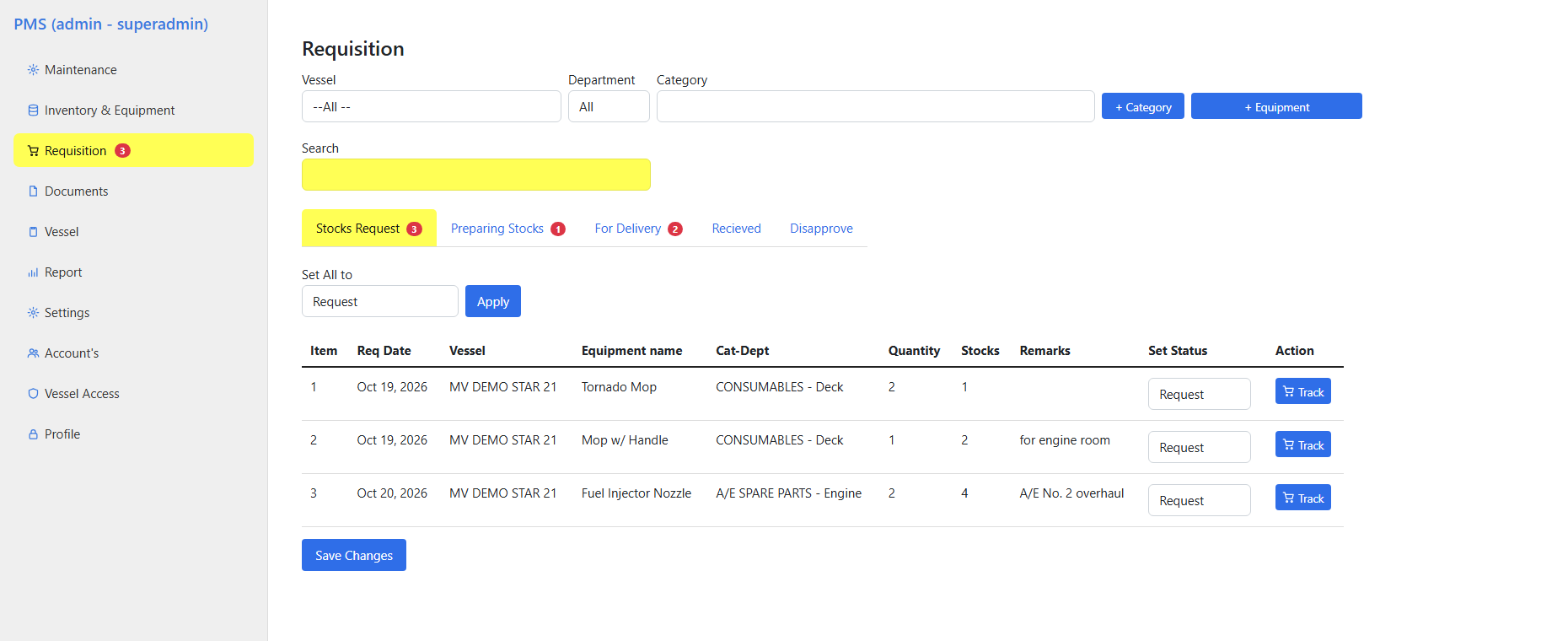 Ship Plan Maintenance System (PMS) — Requisition